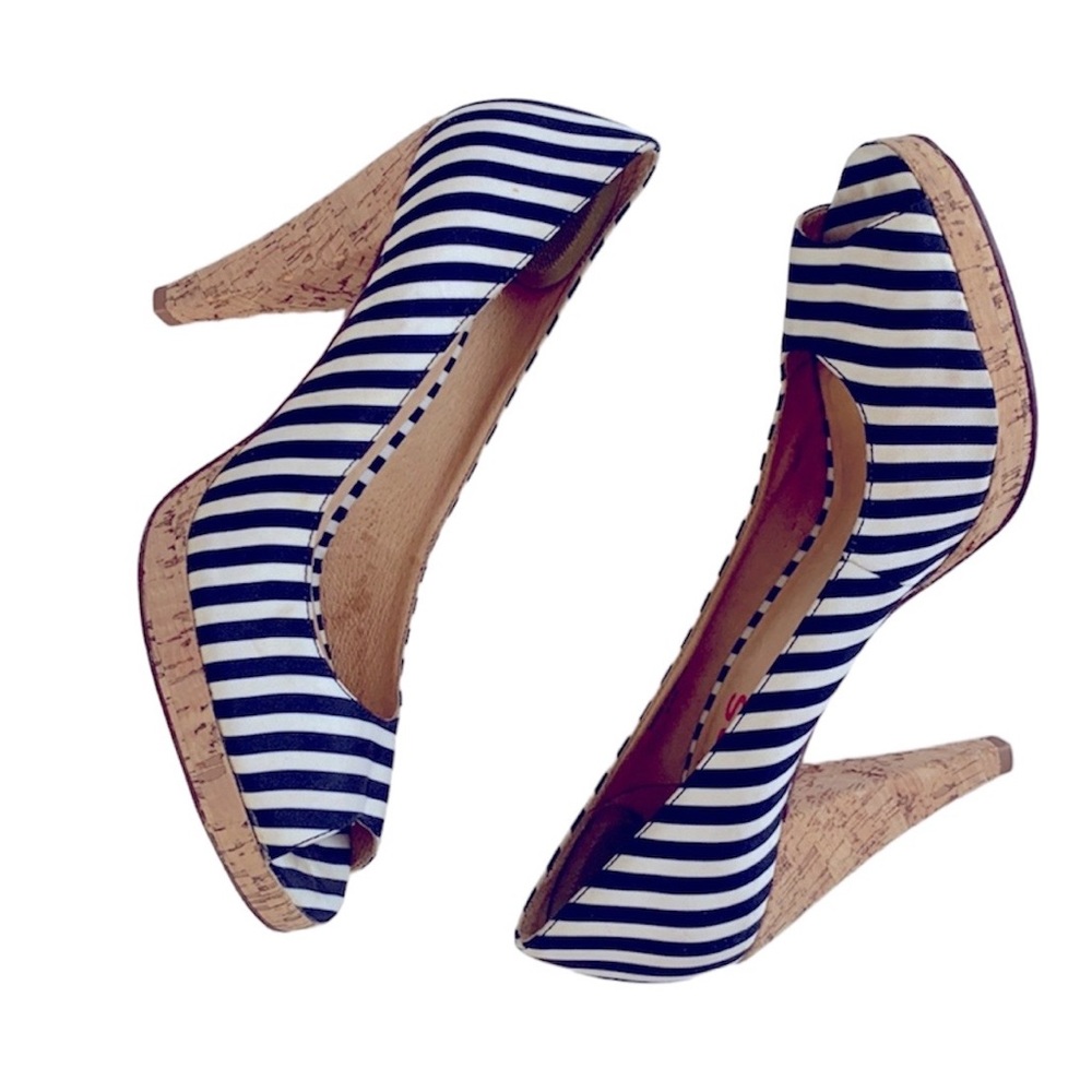 Michael Kors open toe cork and striped pumps